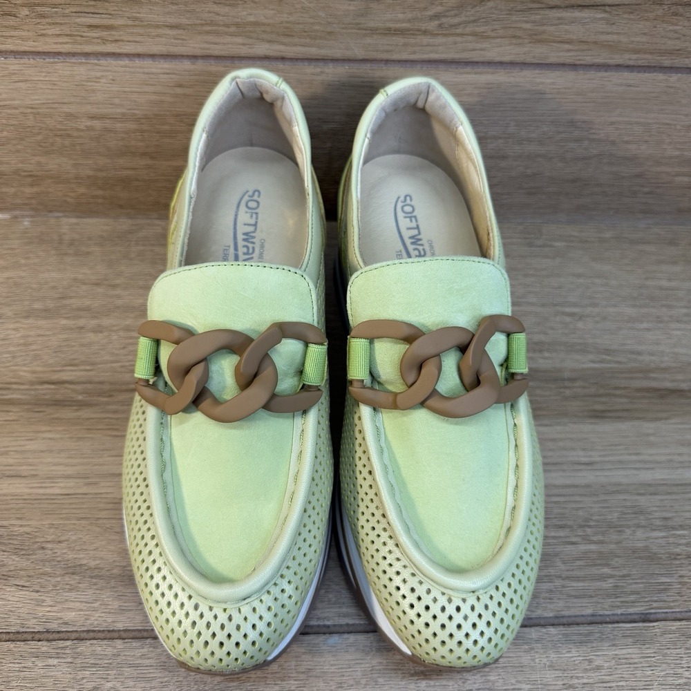 Softwaves Cadie Slip On Suede Platform Shoes Sz 36 US 5.5 Chain Green $350 - Picture 4 of 11